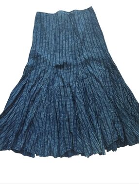 Vintage Y2K Lauren Ralph Lauren Indigo Batik Cotton Maxi Flare Skirt 4P